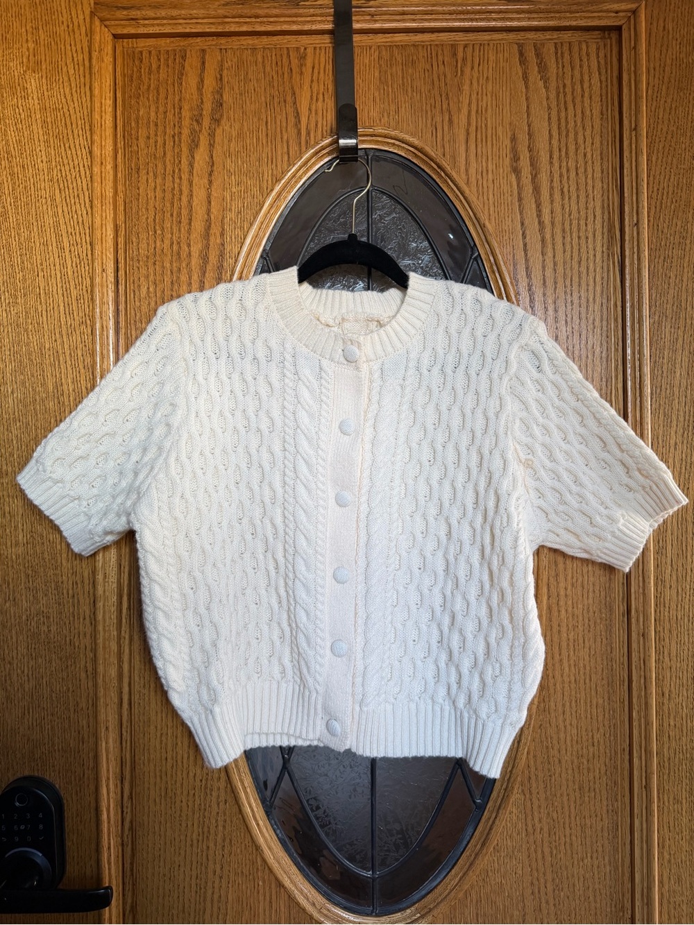 Cream Cable short sleeve cardigan sweater